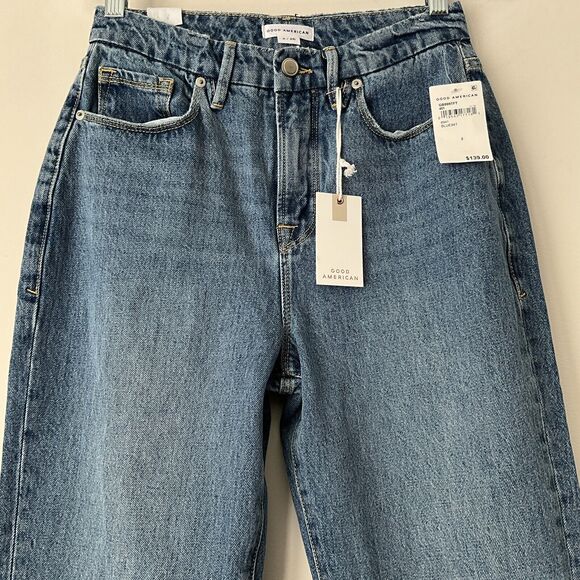 Good American Good Boy Slit Hem Curvy Flat Tummy Tech Gap Proof Jeans Blue 2 - Picture 9 of 10